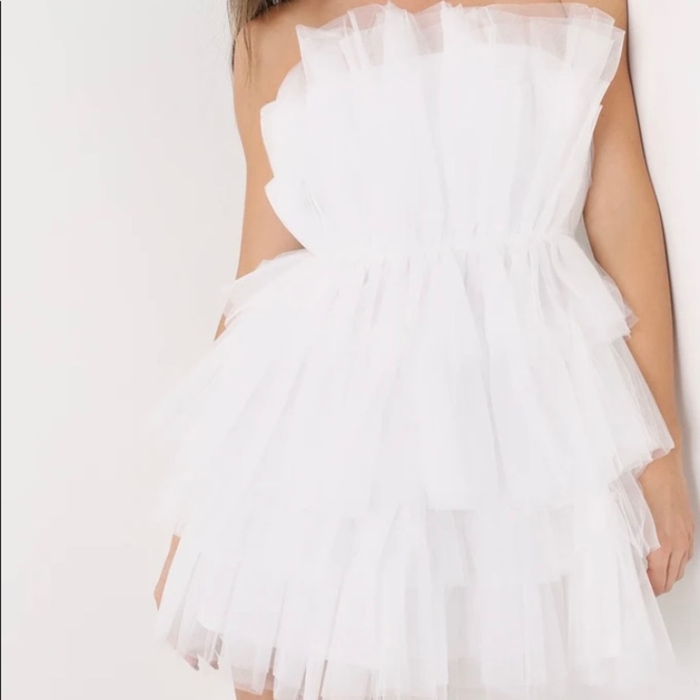 Puffy White Strapless Dress